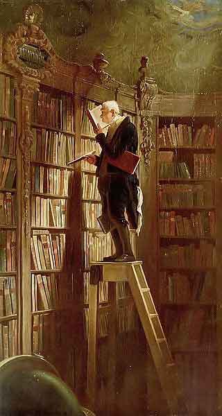 Der Bücherwurm de 1850, olio Su tela. Dipinto del poeta e pittore Carl Spitzweg.